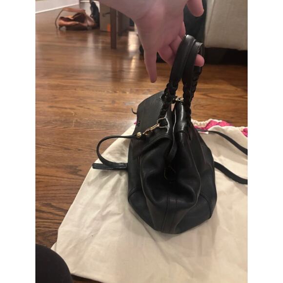 TORY BURCH Half Moon Small Satchel Bag Black Leather Handbag & Dustbag - Picture 4 of 9